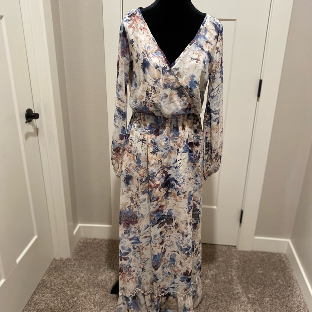 Peach Love California Floral Long Sleeve Dress